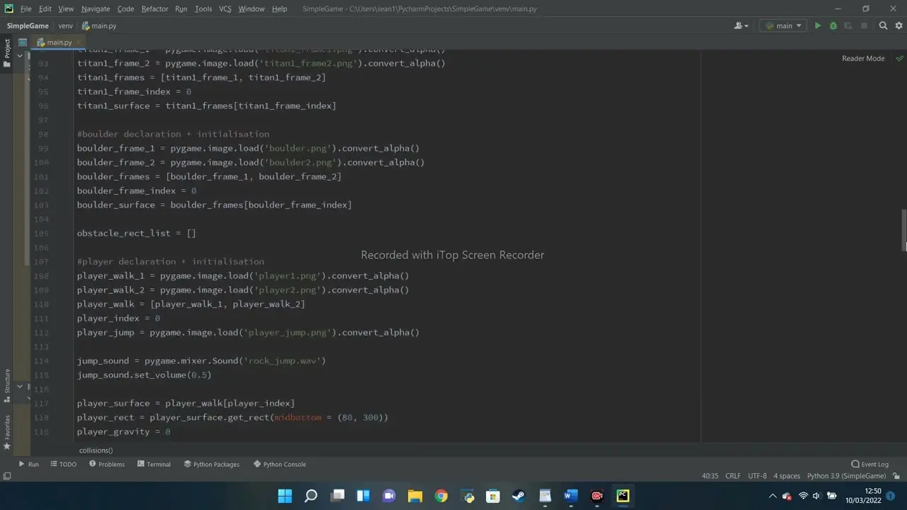 Screenshot of a Pyhton IDE with code.
